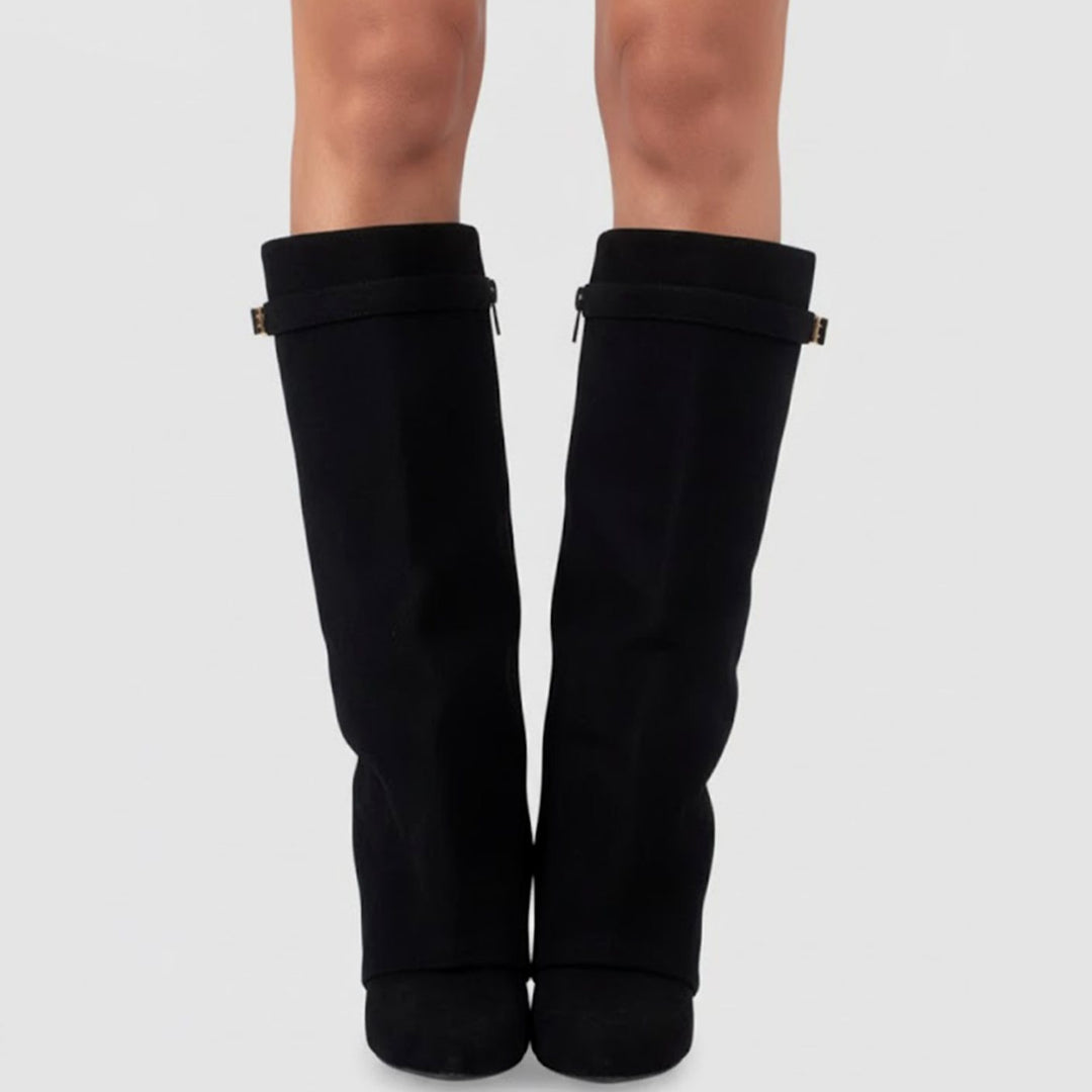 Damen Overknee Stiefel Mit Schnalle Spitzer Absatz Wildleder