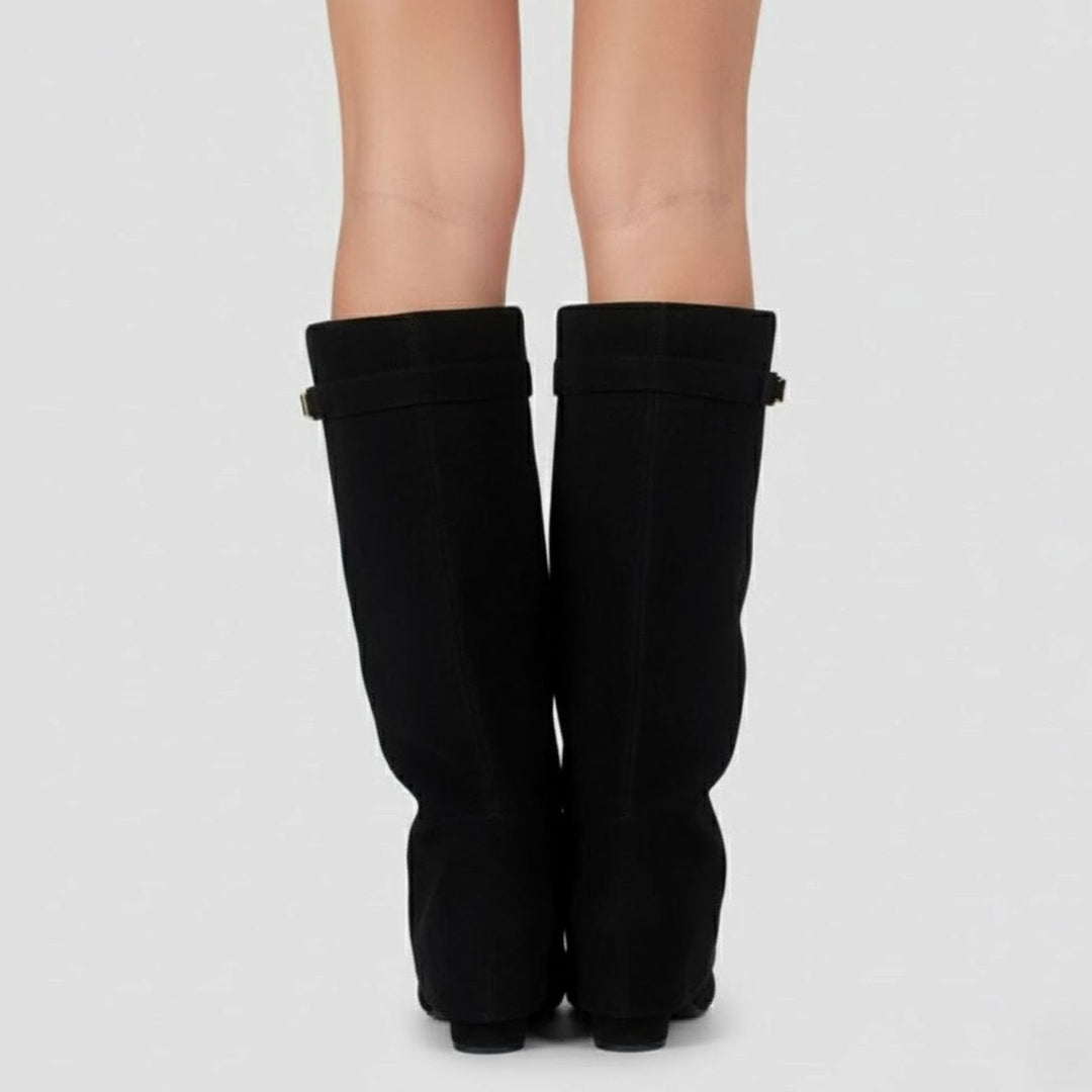 Damen Overknee Stiefel Mit Schnalle Spitzer Absatz Wildleder