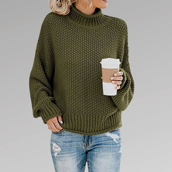 Damen Oversize Rollkragen Strickpullover für den Winter - Grün