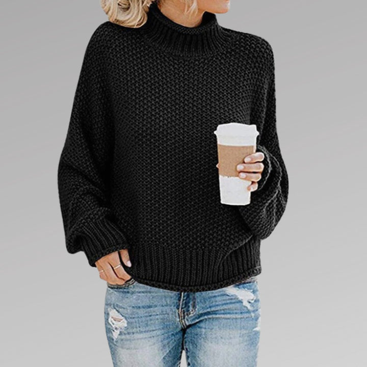 Damen Oversize Rollkragen Strickpullover für den Winter - Schwarz