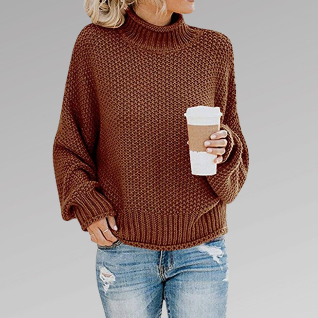 Damen Oversize Rollkragen Strickpullover für den Winter - Braun