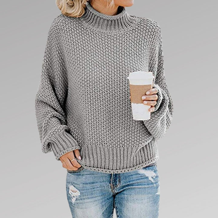 Damen Oversize Rollkragen Strickpullover für den Winter - Grau
