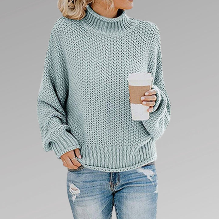 Damen Oversize Rollkragen Strickpullover für den Winter - Himmelblau