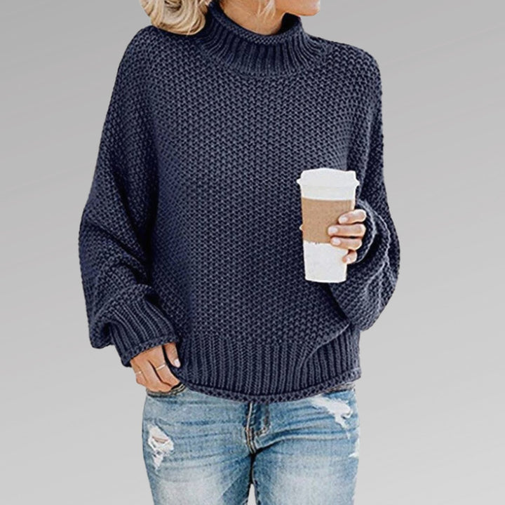 Damen Oversize Rollkragen Strickpullover für den Winter - Blau