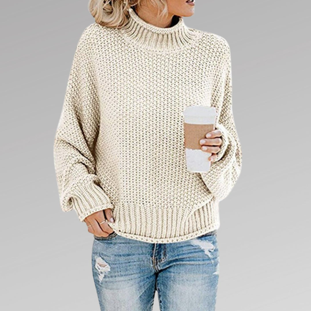 Damen Oversize Rollkragen Strickpullover für den Winter - Weiß