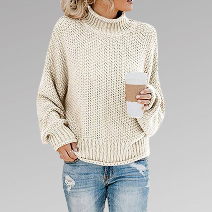 Damen Oversize Rollkragen Strickpullover für den Winter - Weiß