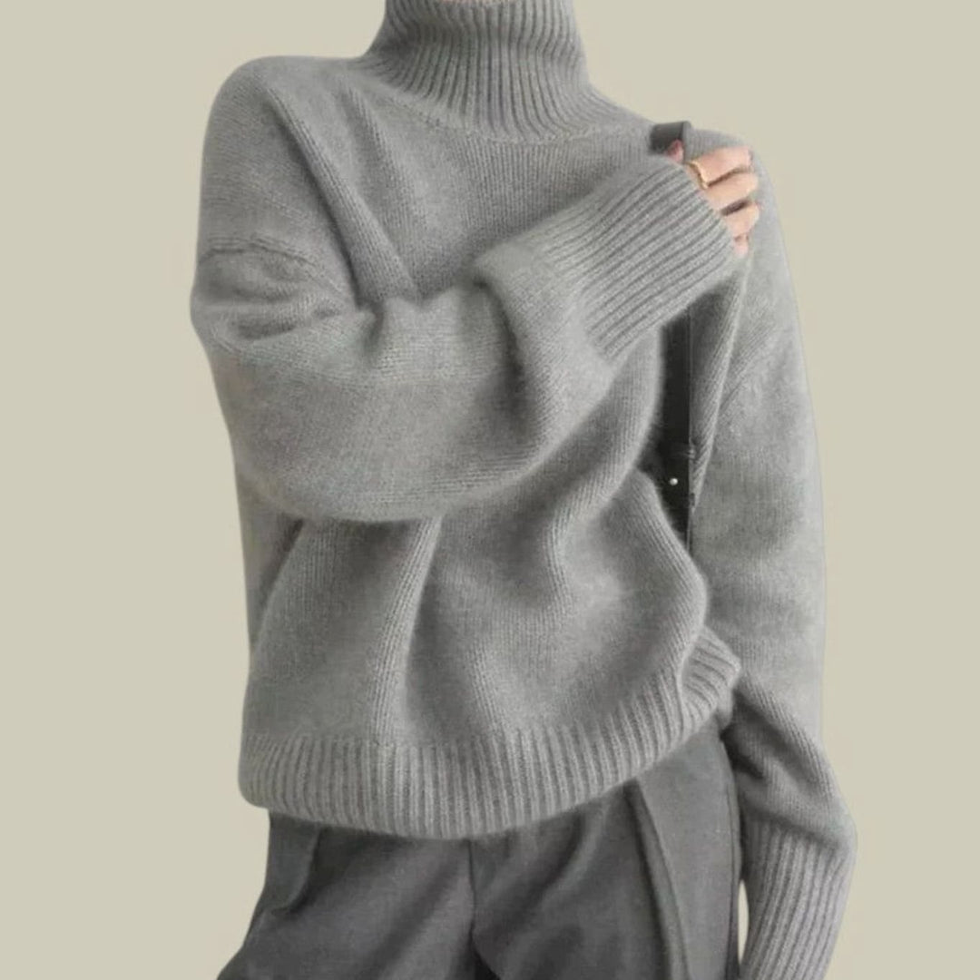 Damen Oversize Rollkragenpullover aus Merinowolle - Grau