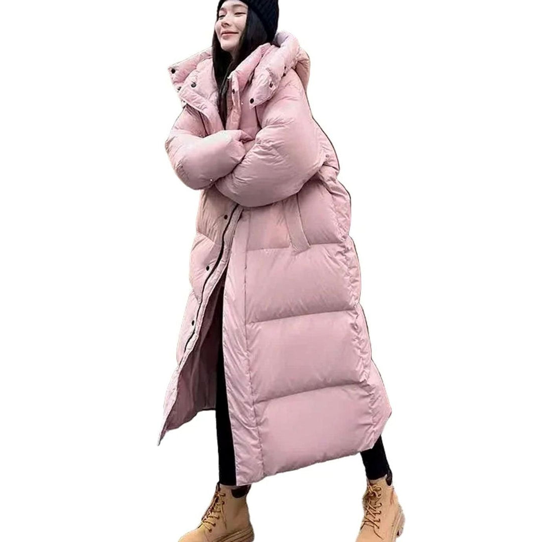 Damen Oversized Langer Kapuzen Puffer Mantel Winterjacke - Rosa