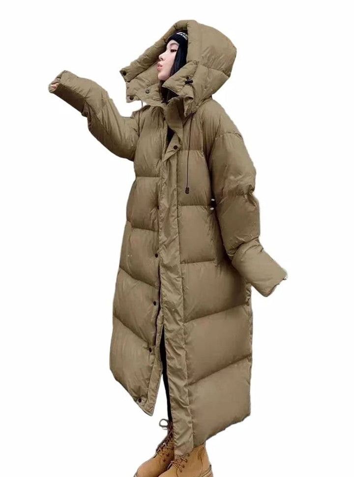 Damen Oversized Langer Kapuzen Puffer Mantel Winterjacke - Grün