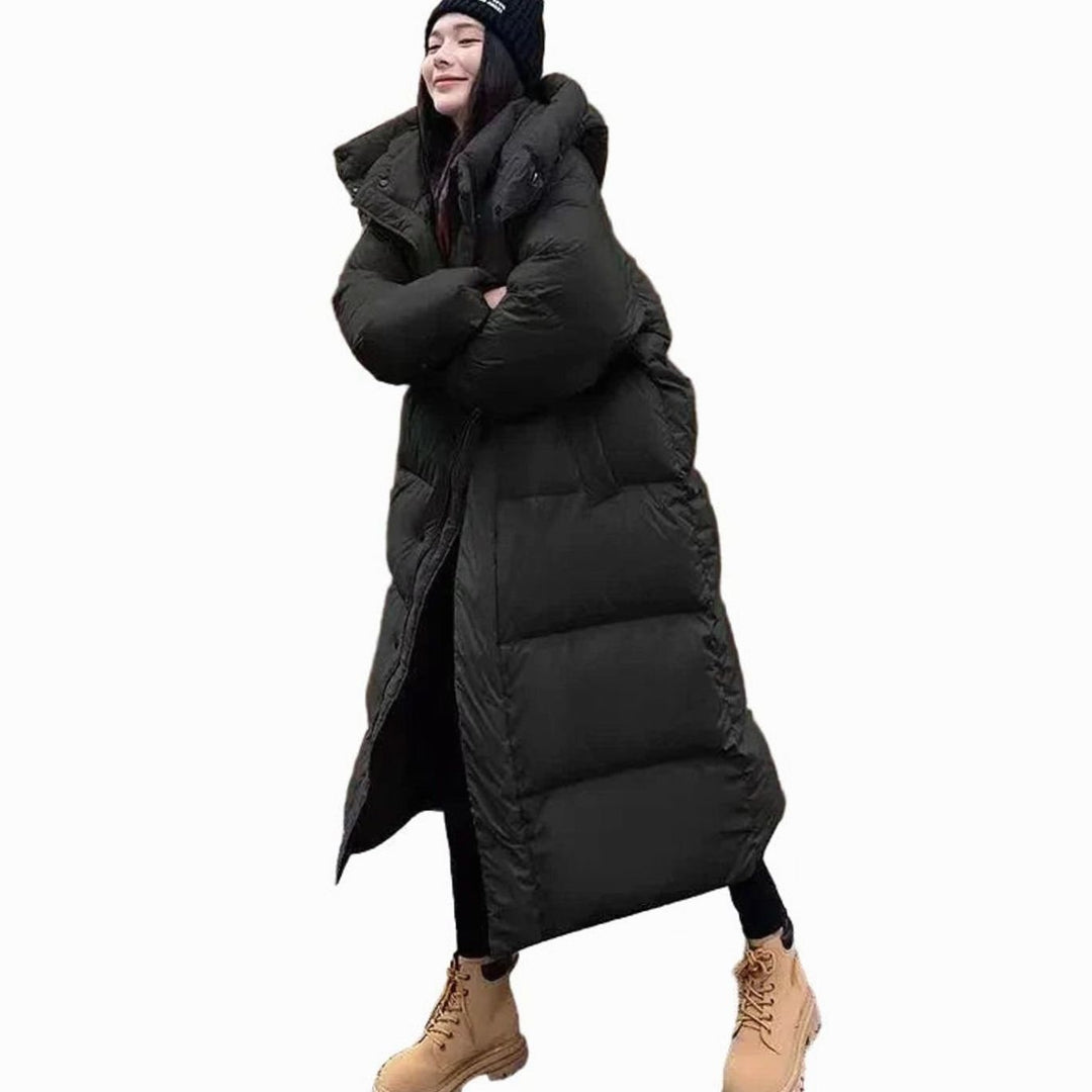 Damen Oversized Langer Kapuzen Puffer Mantel Winterjacke - Schwarz