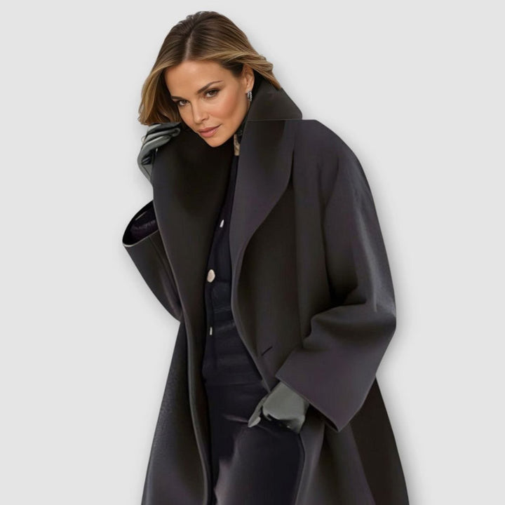 Damen Oversized Wintermantel im modernen Stil mit weitem Schnitt - Schwarz