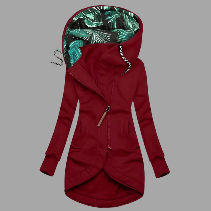 Damen Robuste Winter-Shelljacke mit Kapuze Reißverschluss Langarm - Rot