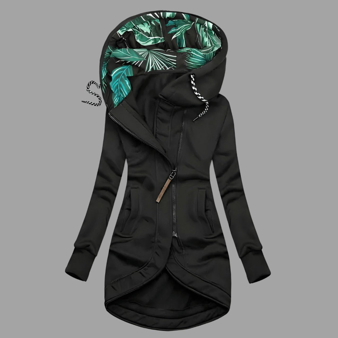 Damen Robuste Winter-Shelljacke mit Kapuze Reißverschluss Langarm - Schwarz