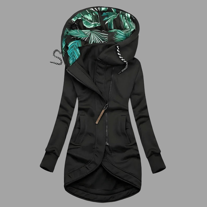 Damen Robuste Winter-Shelljacke mit Kapuze Reißverschluss Langarm - Schwarz
