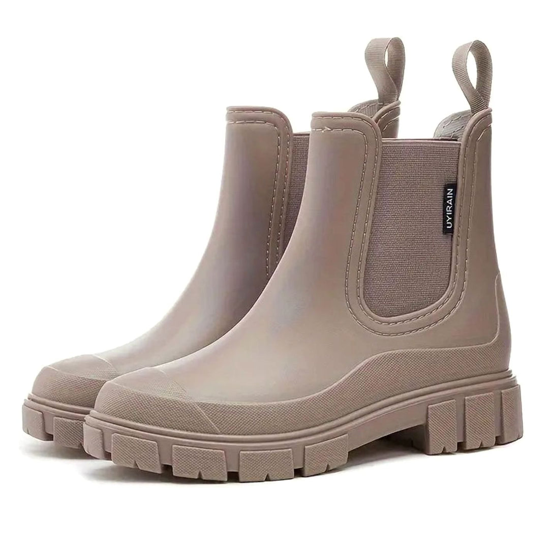 Damen Wasserdichte Slip-On Chelsea Stiefel mit Blockabsatz - Braun