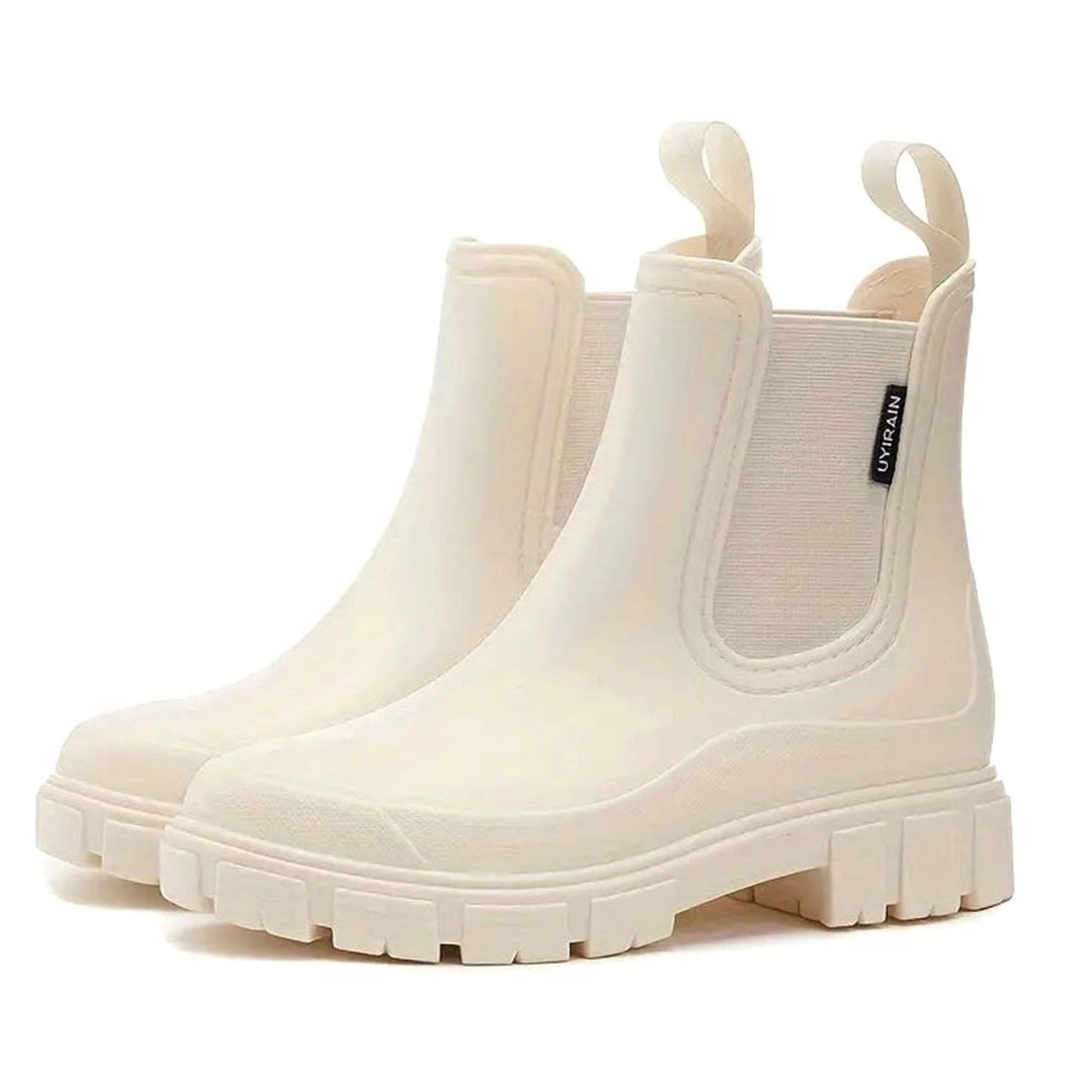 Damen Wasserdichte Slip-On Chelsea Stiefel mit Blockabsatz - Beige