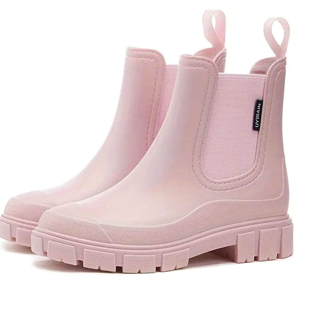 Damen Wasserdichte Slip-On Chelsea Stiefel mit Blockabsatz - Rosa