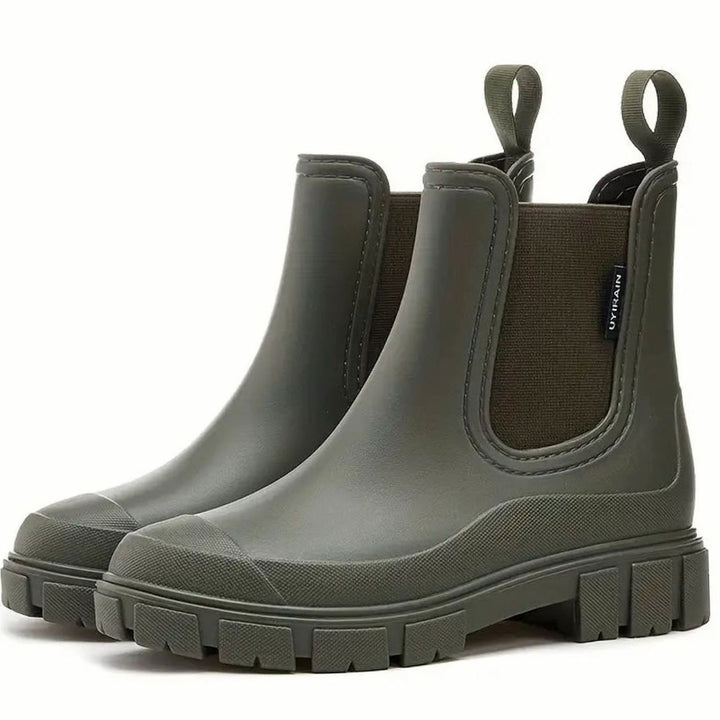 Damen Wasserdichte Slip-On Chelsea Stiefel mit Blockabsatz - Grün