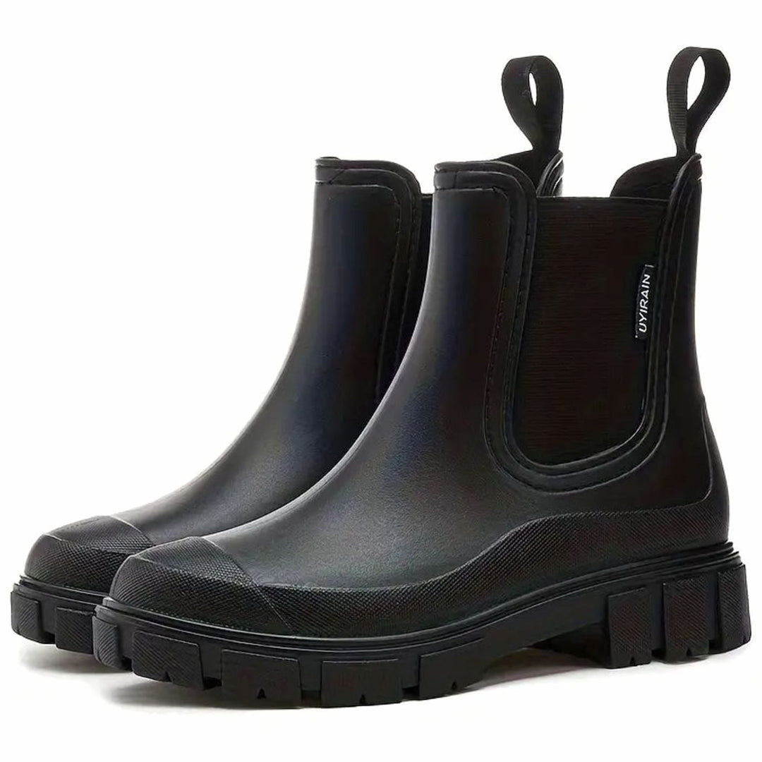 Damen Wasserdichte Slip-On Chelsea Stiefel mit Blockabsatz - Schwarz