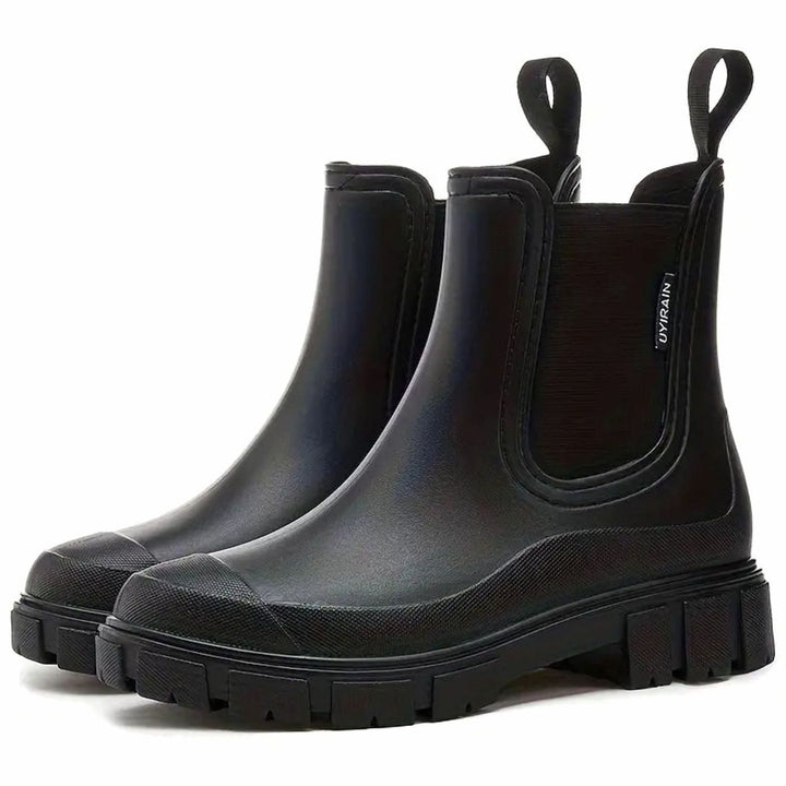 Damen Wasserdichte Slip-On Chelsea Stiefel mit Blockabsatz - Schwarz