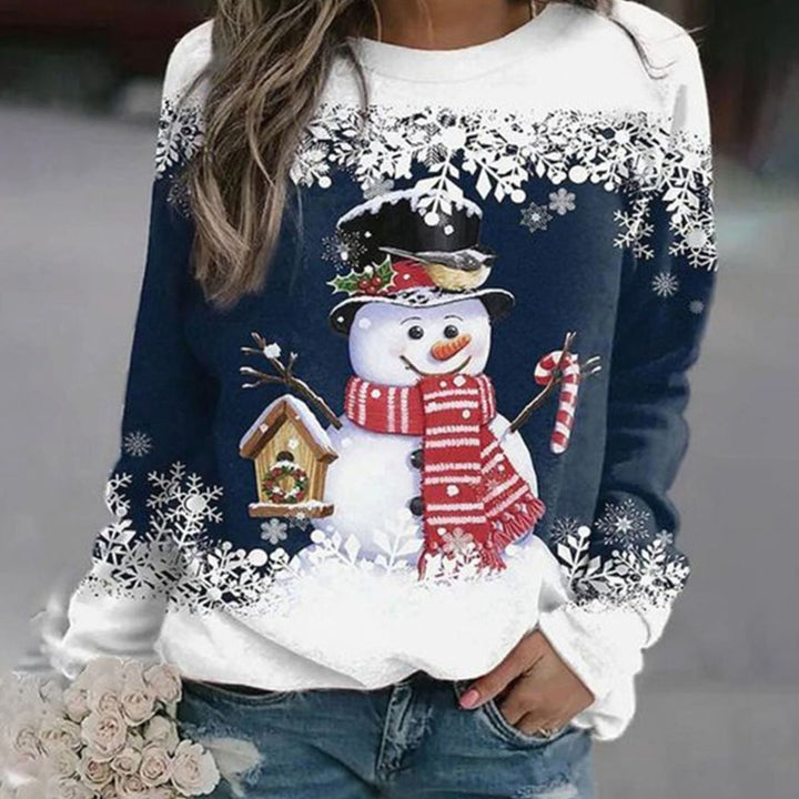 Damen Weihnachts-Sweatshirt mit Schneemann-Motiv Lockere Passform - Dunkelblau