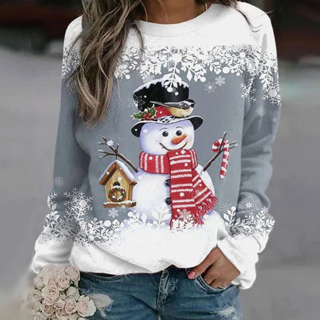 Damen Weihnachts-Sweatshirt mit Schneemann-Motiv Lockere Passform - Grau