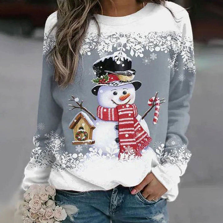 Damen Weihnachts-Sweatshirt mit Schneemann-Motiv Lockere Passform - Grau