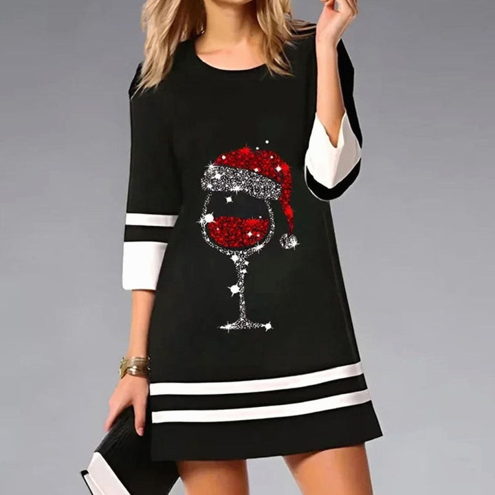 Damen Weihnachtskleid mit Rentierdruck Pailletten Minikleid - Schwarz 2