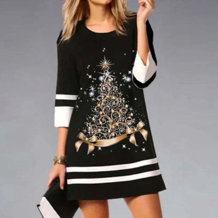 Damen Weihnachtskleid mit Rentierdruck Pailletten Minikleid - Schwarz 4
