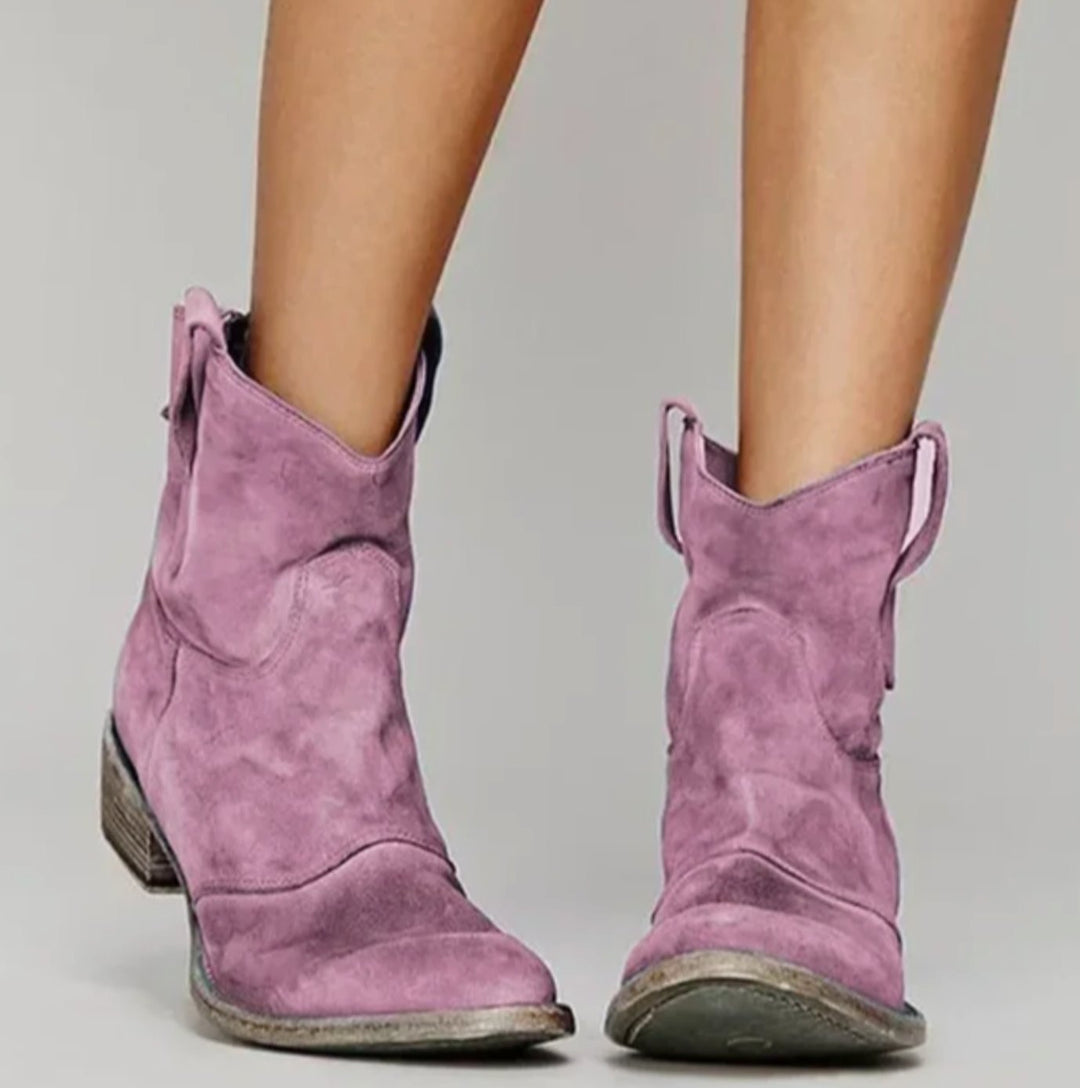 Damen Wildleder-Westernstiefelette für einen stilvollen Look - Rosa