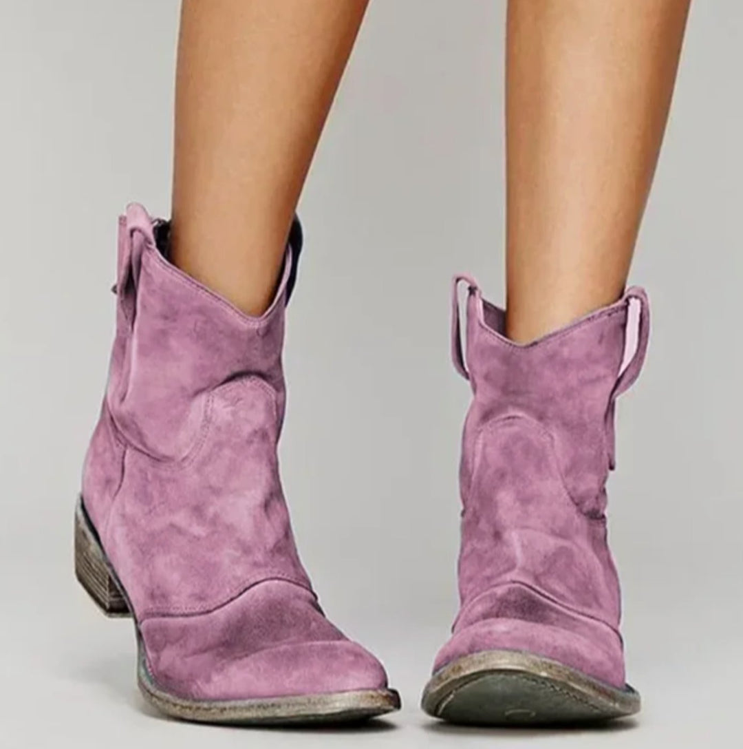 Damen Wildleder-Westernstiefeletten für einen stilvollen Look - Rosa