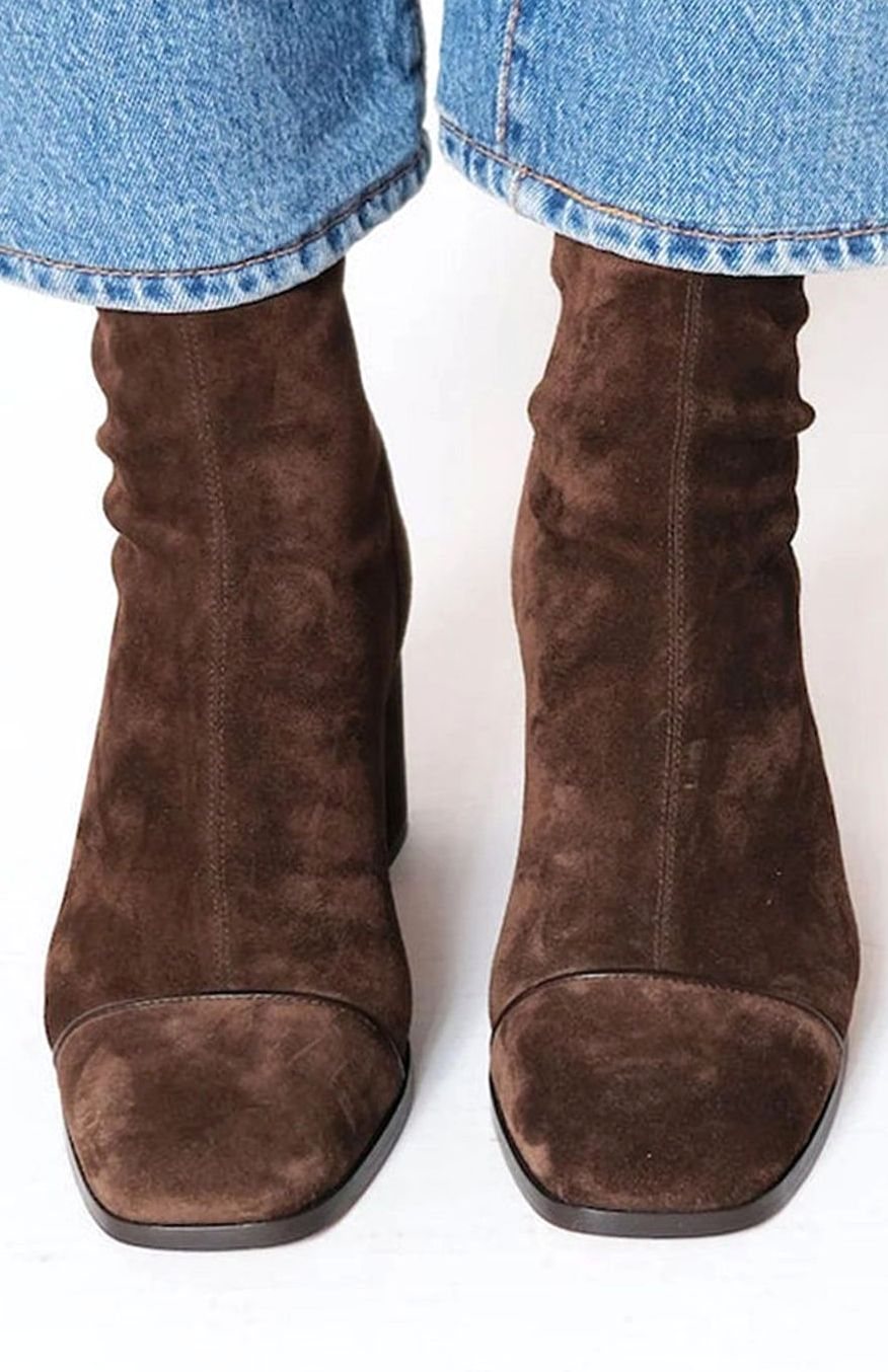Damen Wildlook Ankle Boots für den Winter mit Blockabsatz - Dunkelbraun