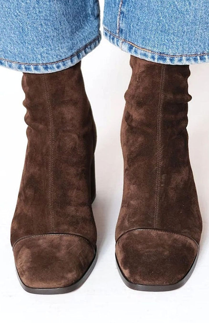 Damen Wildlook Ankle Boots für den Winter mit Blockabsatz - Dunkelbraun
