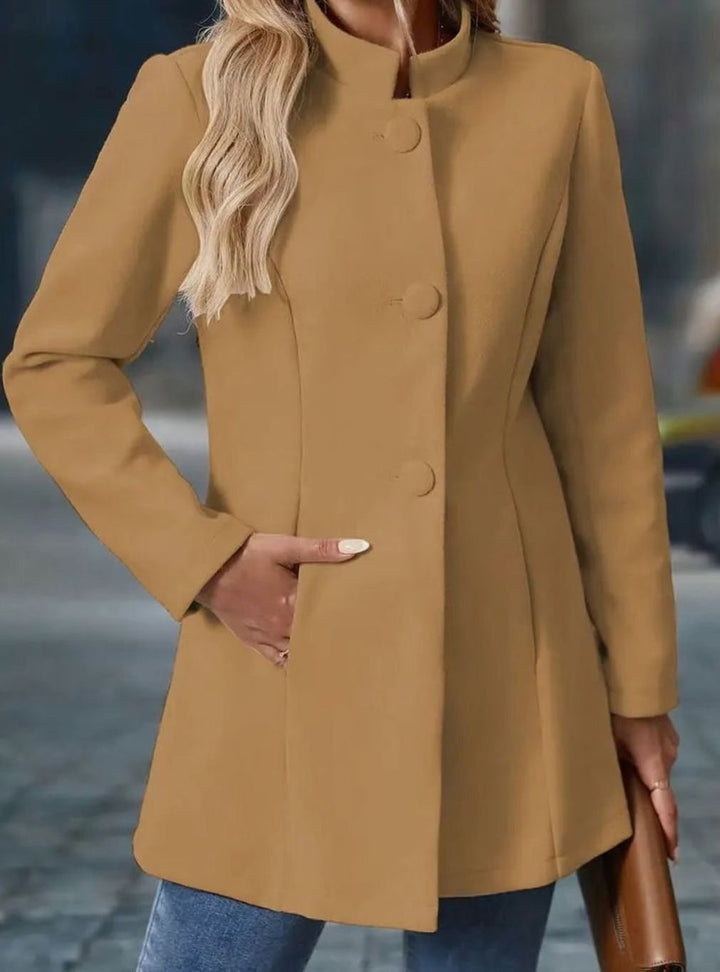 Damen Wintermantel mit Knöpfen Stehkragen eleganter langer Schnitt