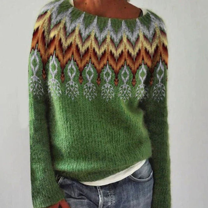 Damen Winterpullover mit nordischem Muster Weihnachten Strick Oversized - Grün