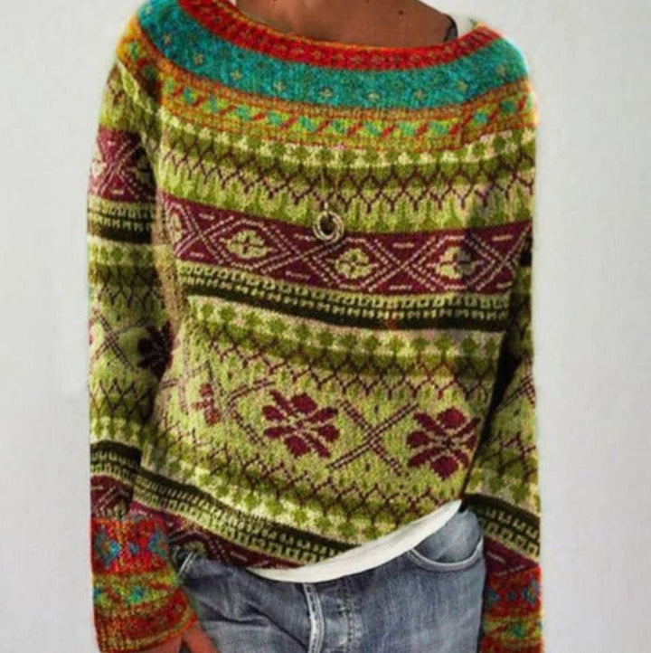 Damen Winterpullover mit nordischem Muster Weihnachten Strick Oversized - Hellgrün