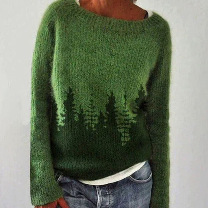 Damen Winterpullover mit nordischem Muster Weihnachten Strick Oversized - Dunkelgrün