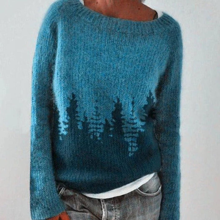 Damen Winterpullover mit nordischem Muster Weihnachten Strick Oversized - Blau