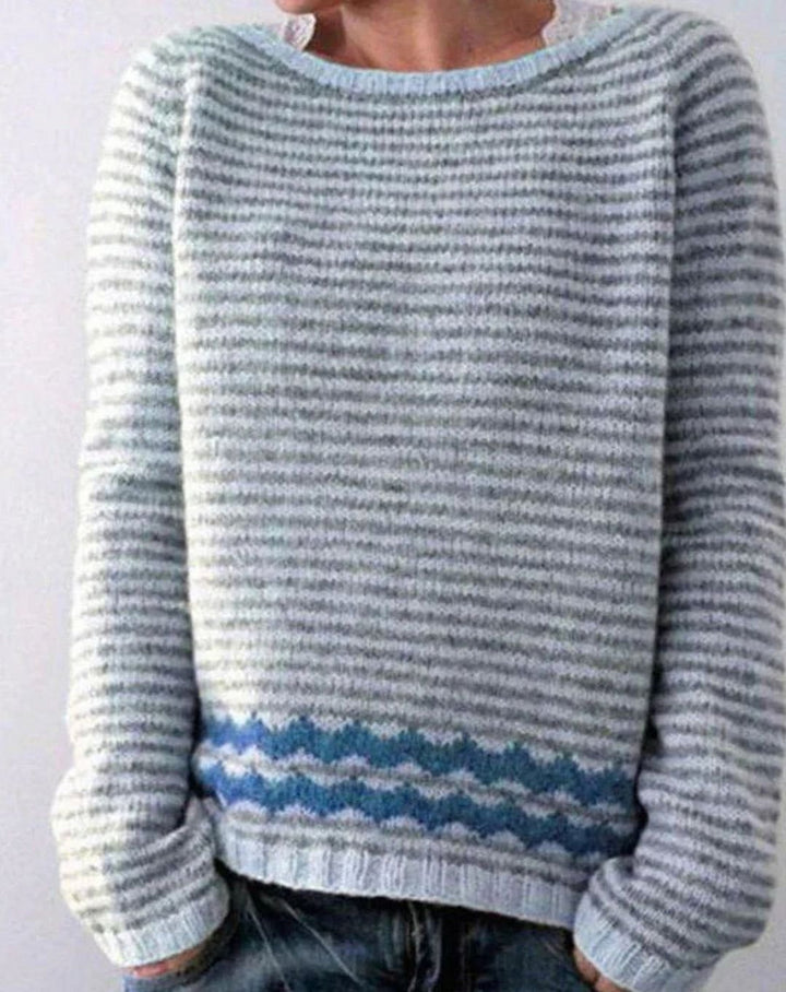 Damen Winterpullover mit nordischem Muster Weihnachten Strick Oversized - Grau
