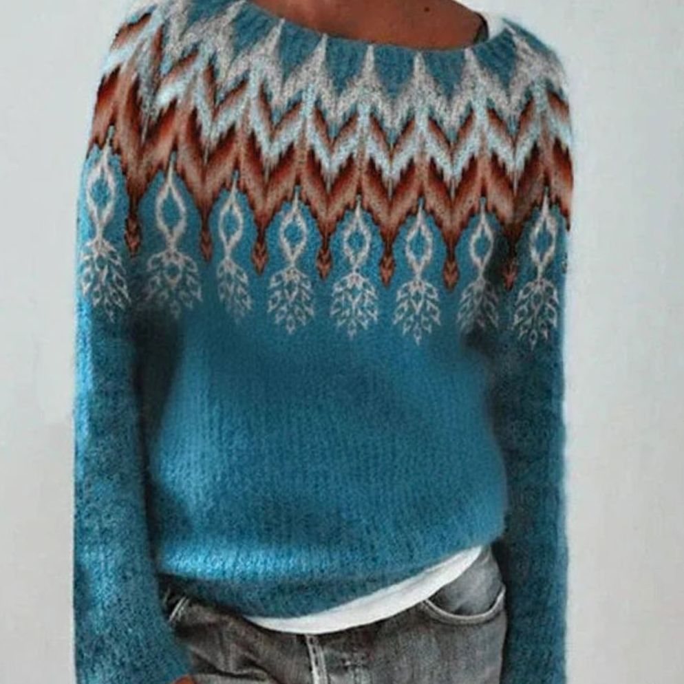 Damen Winterpullover mit nordischem Muster Weihnachten Strick Oversized - Hellblau