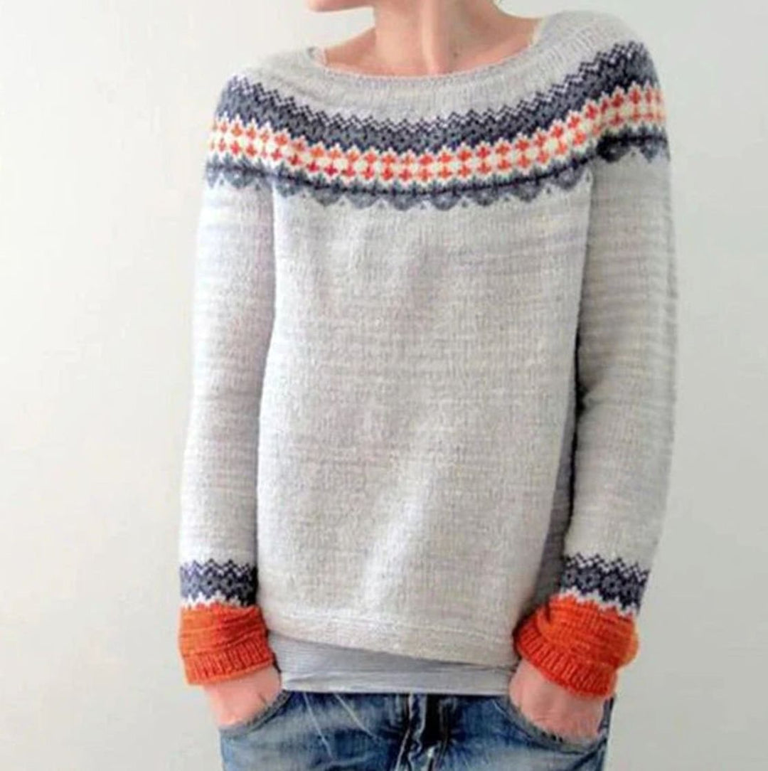 Damen Winterpullover mit nordischem Muster Weihnachten Strick Oversized - Hellgrau