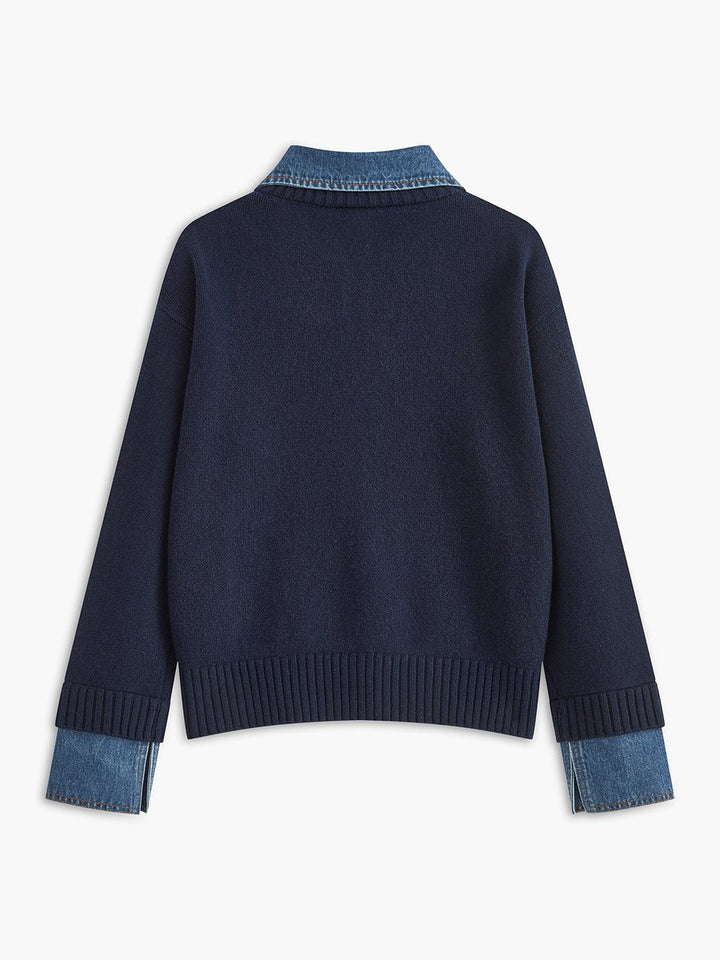 Dames 2-in-1 Gebreide Sweater Denim Kraag Manchetten