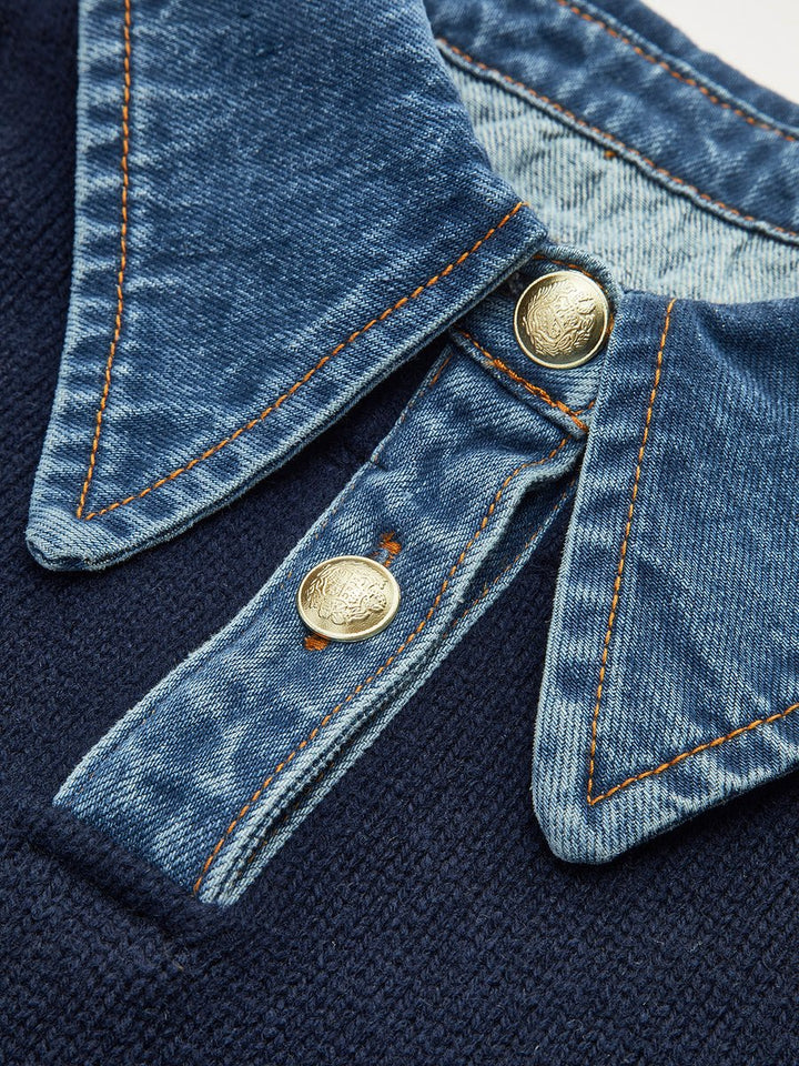 Dames 2-in-1 Gebreide Sweater Denim Kraag Manchetten
