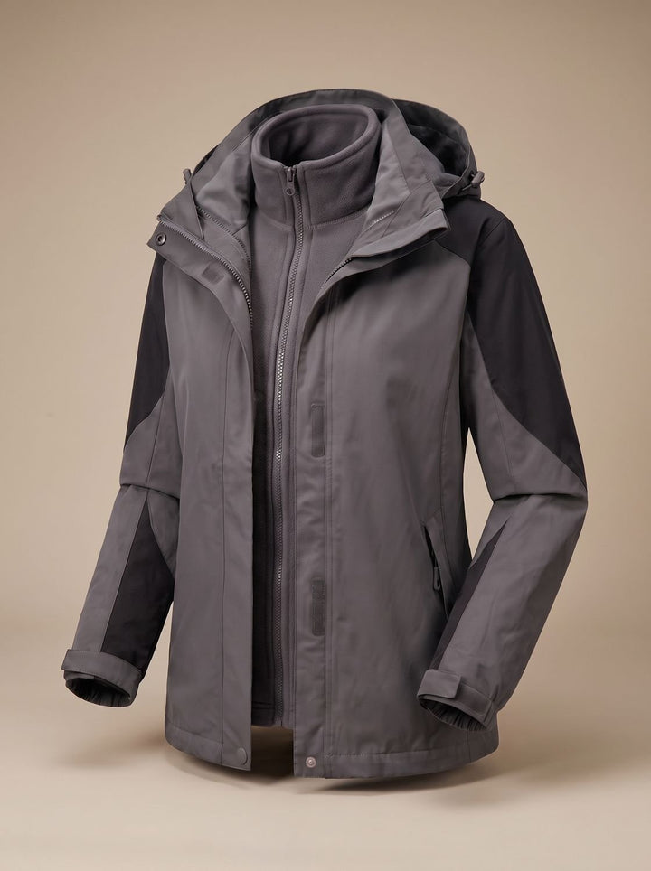 Dames 2-in-1 Softshell Outdoorjas met Afneembare Fleece Binnenjas - Heren Softshell 1312N Grijs