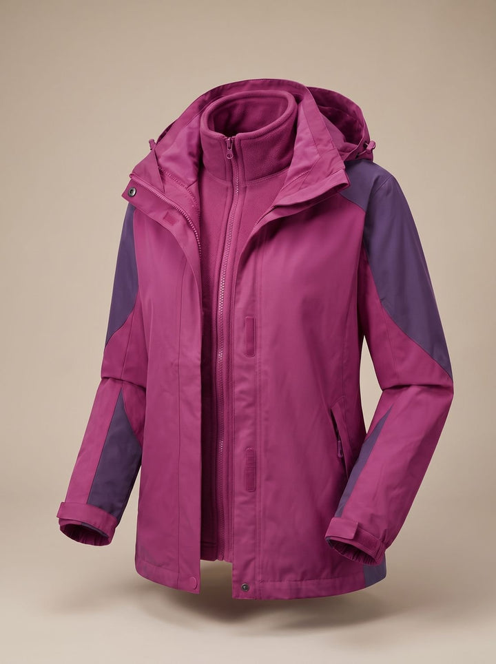 Dames 2-in-1 Softshell Outdoorjas met Afneembare Fleece Binnenjas - Dames Softshell 1312L Bordeauxrood