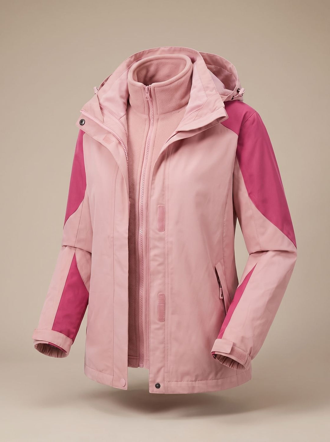 Dames 2-in-1 Softshell Outdoorjas met Afneembare Fleece Binnenjas - Dames Outdoorjas 1312L Roze