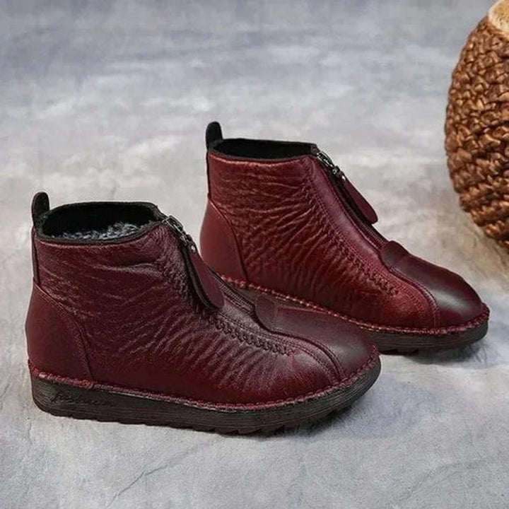 Dames Antislip Gevoerde Ankle Boots met Ronde Neus - Rood