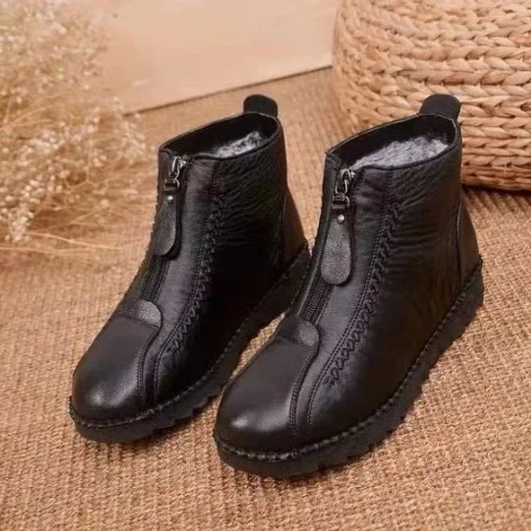 Dames Antislip Gevoerde Ankle Boots met Ronde Neus - Zwart
