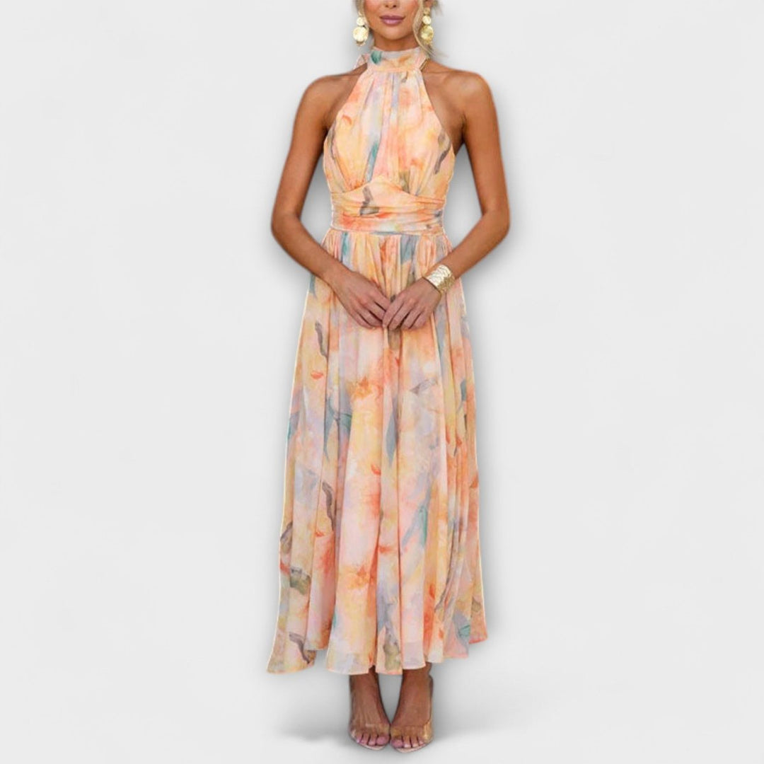 Dames Aquarel Halterneck Cocktail Party Dress Maxi Jurk