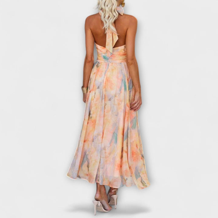 Dames Aquarel Halterneck Cocktail Party Dress Maxi Jurk